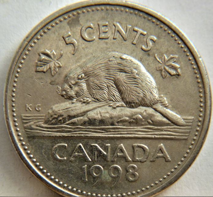 5 Cents 1998-Éclat coin dans lobe feuille gauche,sous le D et sur le dos castor-1.JPG