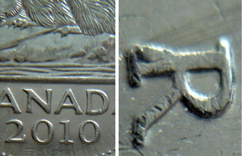 5 Cents 2010-Éclst coin sur R de Regine-1.JPG