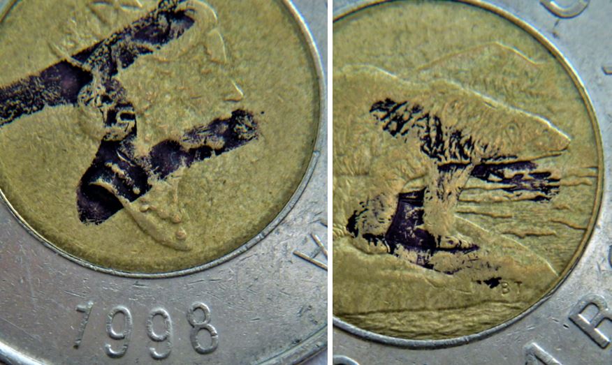 2 Dollar 1998-Éclat du coin devant la bouche de l'ours -1.JPG
