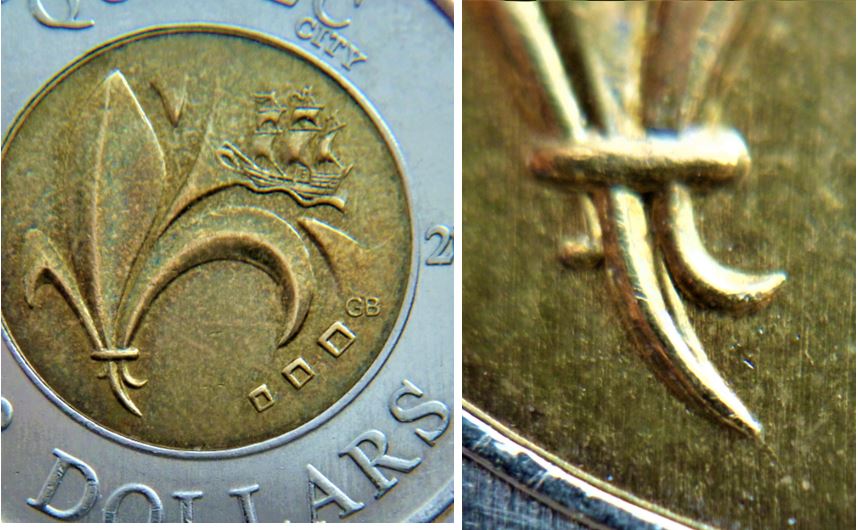 2 Dollar 2008 Québec-Dommage du coin à la bas du lis  ou entrechoqué-1.JPG