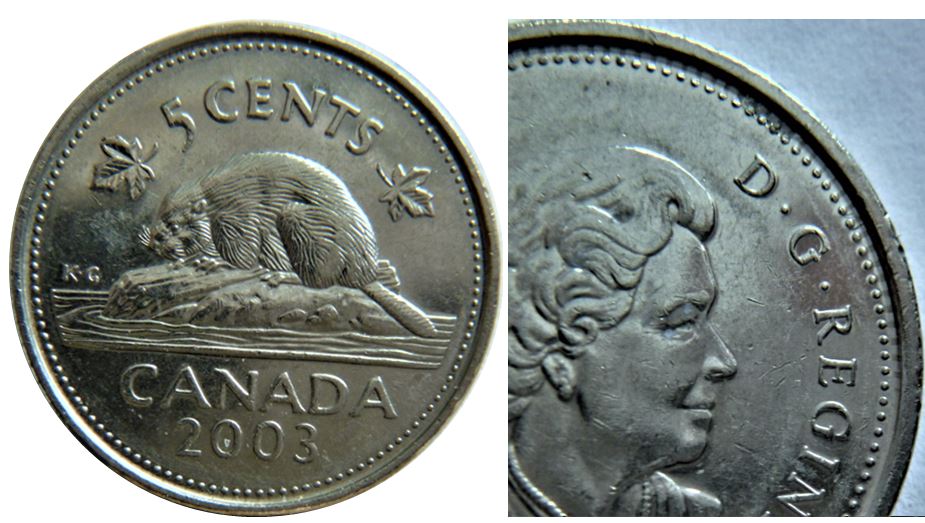 5 Cents 2003p-Baveure sur la tranche et le coté avers-1.JPG