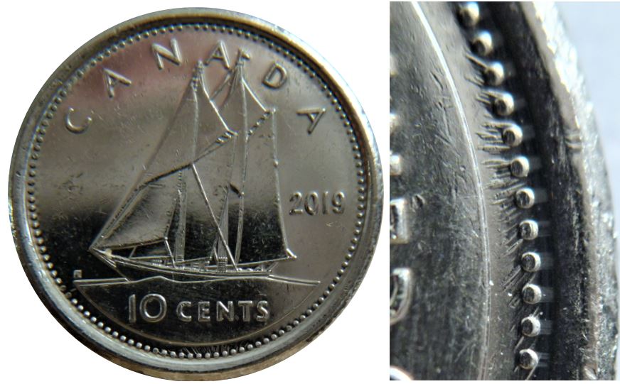 10 Cents 2019-Éclat coin sous 0 de la date+Dommage du coin sous l'eau-1.JPG