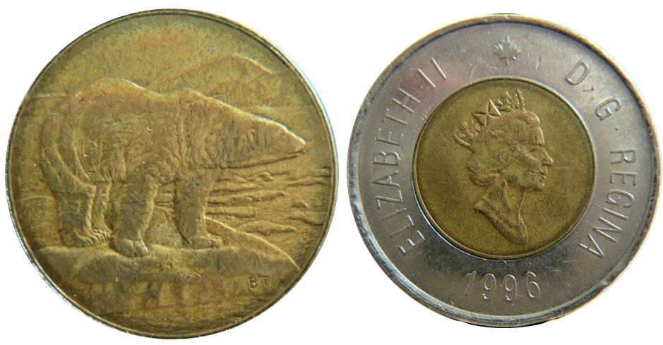 2 Dollar 1996-Éclat coin devant le museau de l'ours-1.JPG