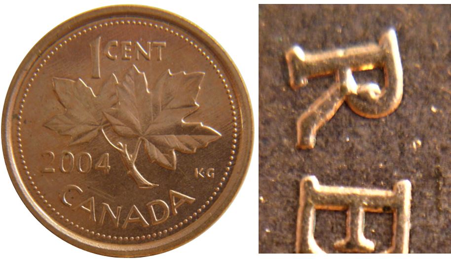 1 Cent 2004-Éclat coin dans R de Regina-1.JPG