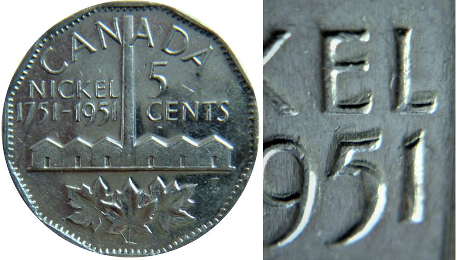 5 Cents 1951 Comm -Double revers-Coin dététoiré-1.JPG