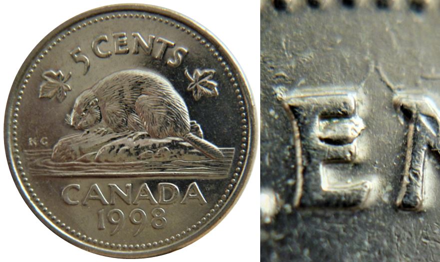 5 Cents 1998-Éclat du coin dans le E de cEnts-presque bouché-1.JPG