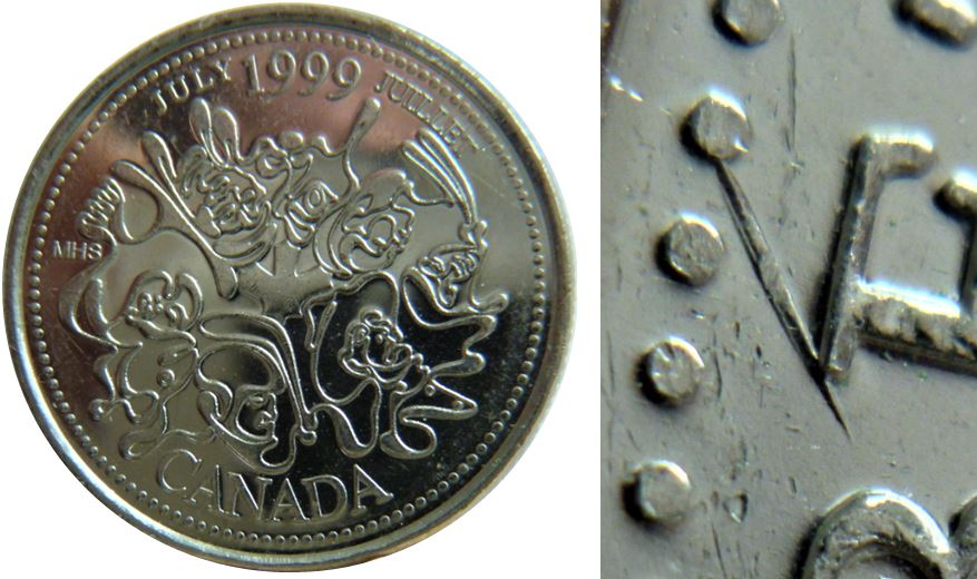 25 Cents 1999 Juillet-Dommage du coin au dessus E de elizabEth-1.JPG