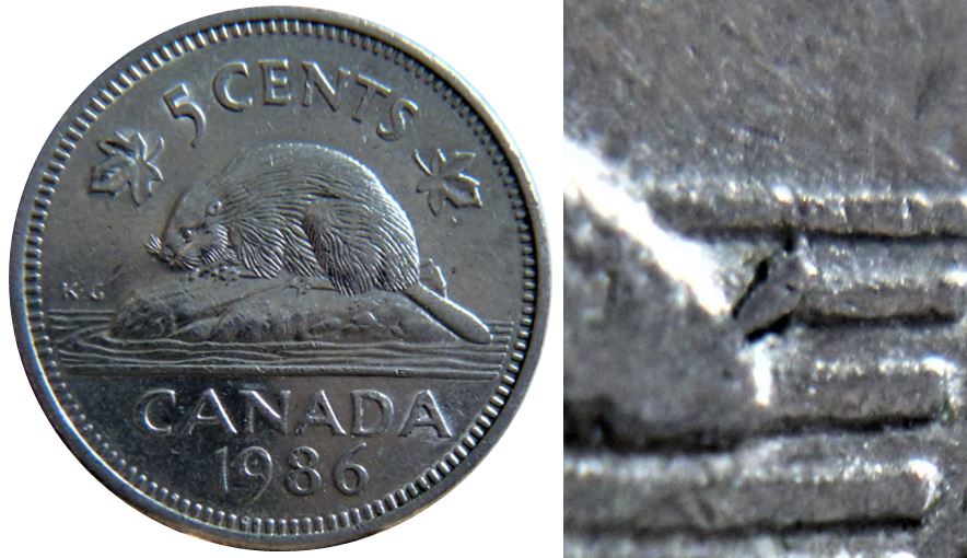 5 Cents 1986-Éclat coin au dessus de la queue-2.JPG