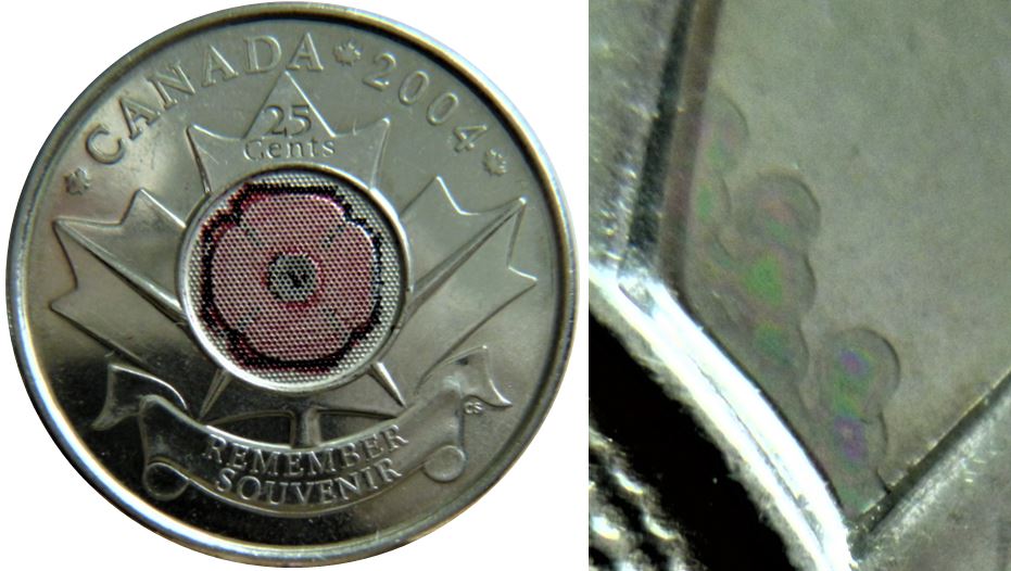 25 cents 2004p Coquelicot- Dommage par poinçon-1.JPG