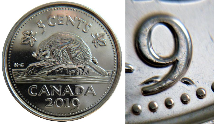5 Cents 2019-Le 9 à des ailes-Défaut de laminage-1.JPG