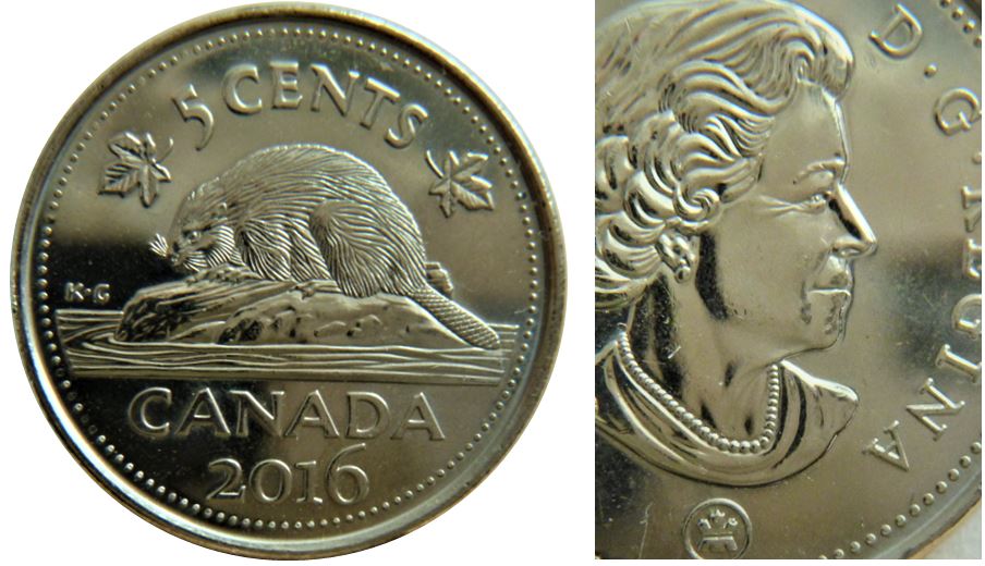 5 Cents 2016-Coin obturé sur les lèvres de effigie-1.JPG