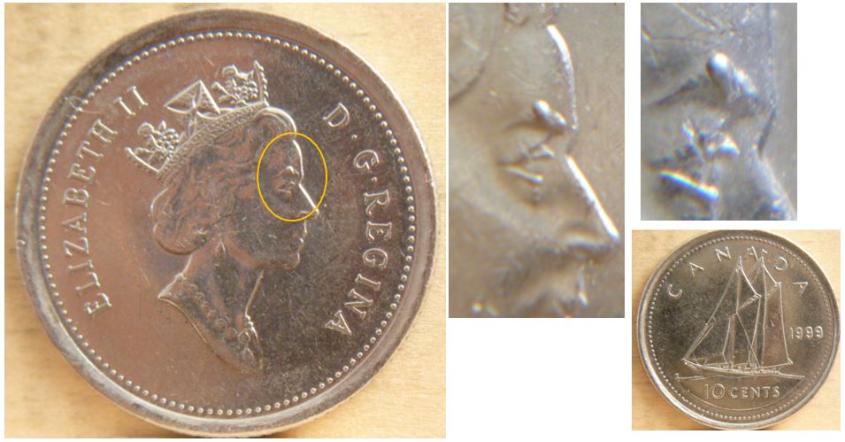 10 Cents 1999 - Éclat de coin sur la sourcil.JPG