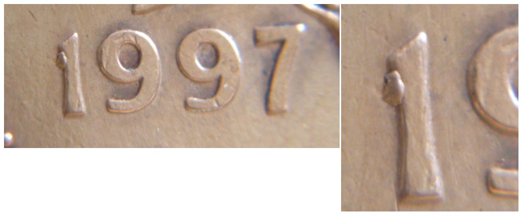 1 Cent 1997 - Éclat coin sur 1 de la date.JPG