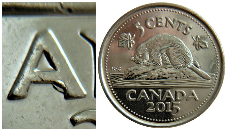 5 Cents 2015-Éclat coin sous le A de cAnada-1.JPG