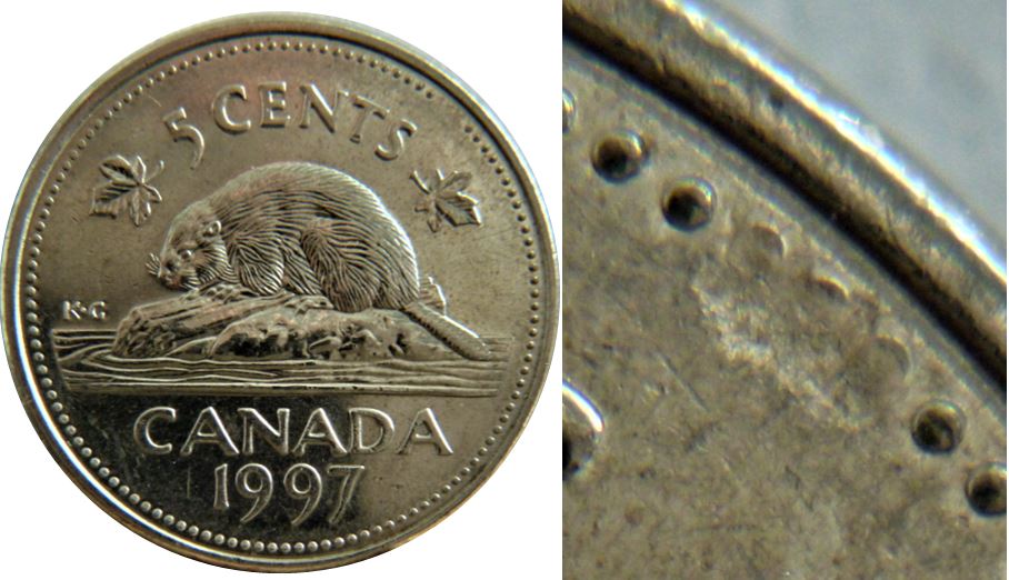 5 Cents 1997-Trois perles obturé coté revers-1.JPG