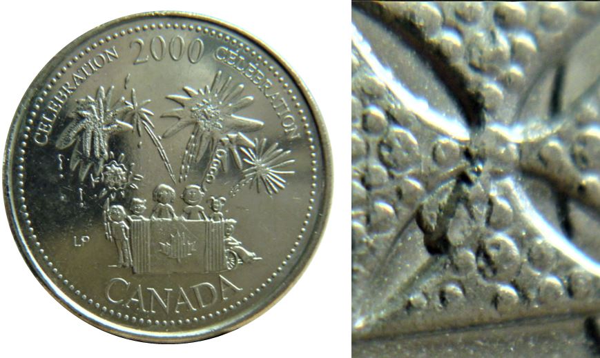 25 Cents 2000 Célébration-Éclat coin dans la croix pattée-1.JPG