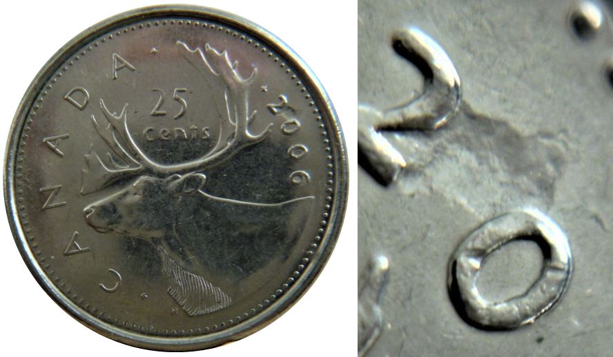 25 Cents 2006-Frappe à travers entre 2 et 0 -1.JPG