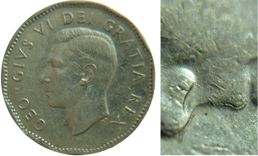 5 Cents 1951Comm.-Grosse date-Double avers-Le R de geoRgivs obturé-2.JPG
