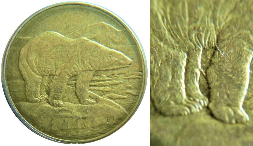2 Dollar 1996-Patte devant et arrière de l'ours attaché-éclat coin-2.JPG