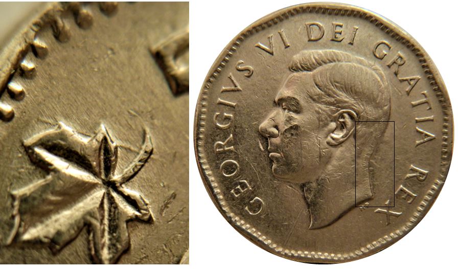 5 Cents 1950-Marque d'outil feuille gauche-Coin entrechoqué -2.JPG