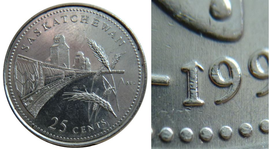 25 Cents Saskatchewan 1867-1992-Dommage du coin au 1 de 1992-1.JPG