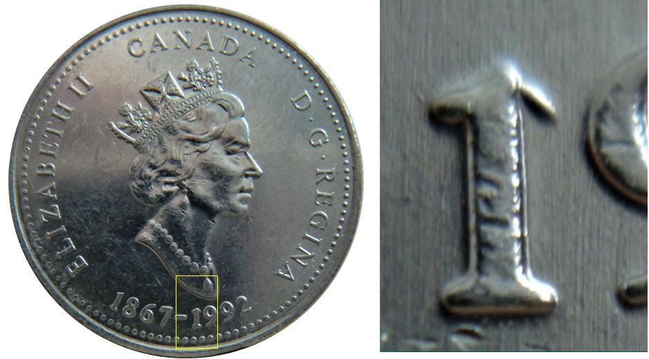 25 Cents Saskatchewan 1867-1992-Dommage du coin au 1 de 1992-2.JPG