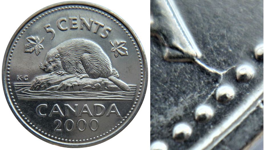 5 Cents 2000p-Coin fendillé sur la queue et sur A de canadA-1.JPG