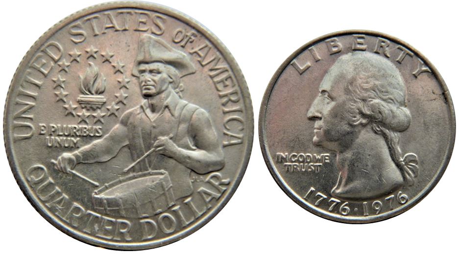 25 Cents USA-1776 –1976 - Du Bicentenaire-Coin obturé sur le tambour-1.JPG