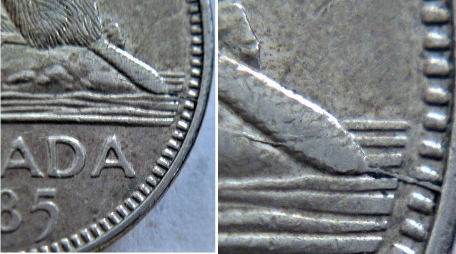5 Cents 1985-Coin fendillé à la du castor-1.JPG