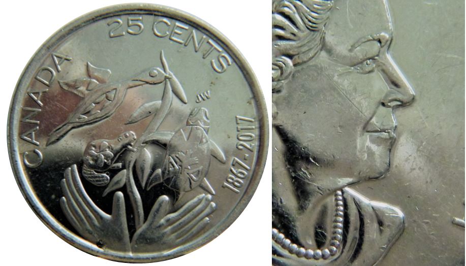 25 Cents 1867-2017-Éclat coin sur les lèvres de effigie-1.JPG