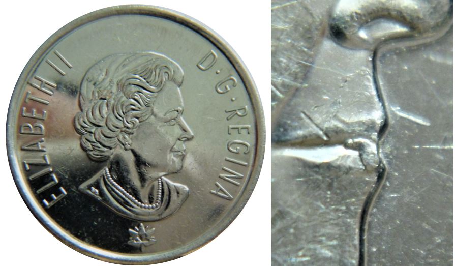 25 Cents 1867-2017-Éclat coin sur les lèvres de effigie-2.JPG