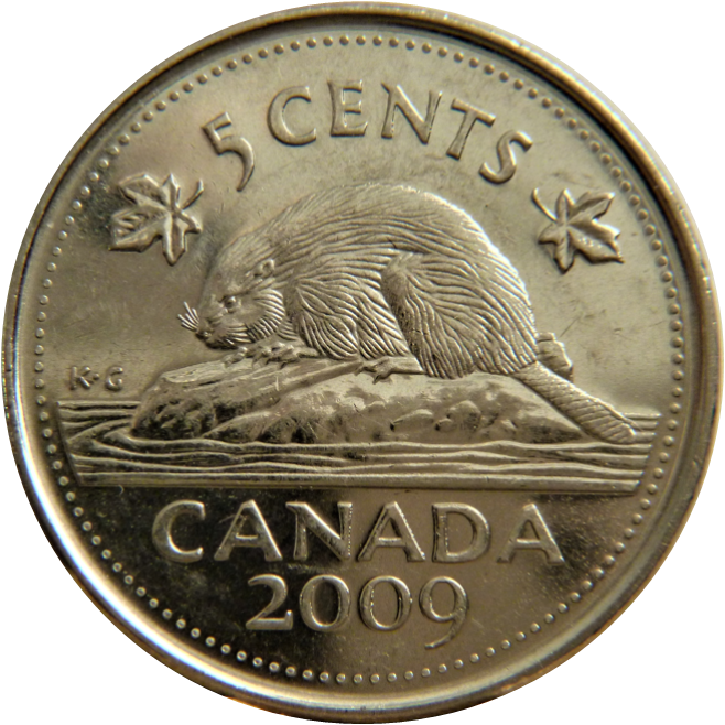 5 Cents 2009-Crevette sur la queue du castor-éclat coin-3.png