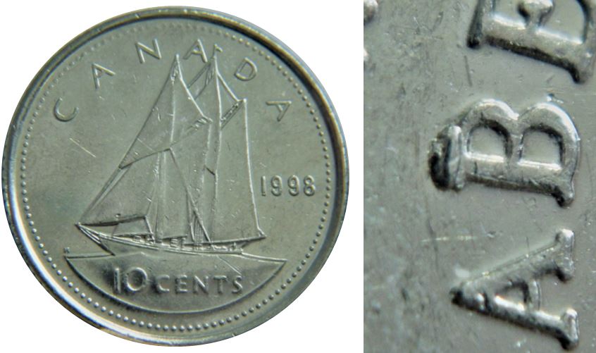 10 Cents 1998-Éclat coin sur B de elizaBeth-1.JPG