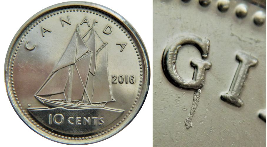 10 Cents 2016-Accumulation ou dépôt de métal sur G de reGina-1.JPG