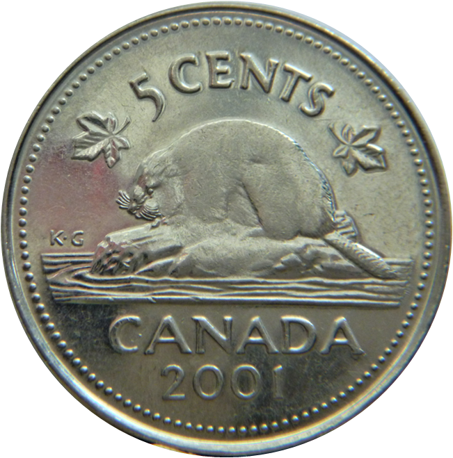 5 Cents 2001p-Frappe à travers  sur le castor-1,.png