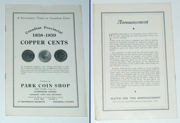 Numi - À Vendre - Livre Canadian Provincial 1858-1859 Copper Cent (Park Coin Shop) - Photo 1.jpg