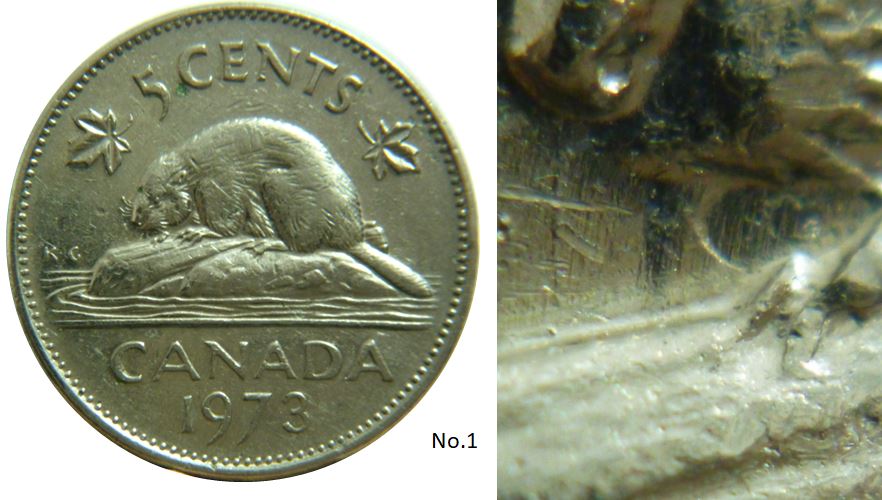 5 Cents 1973-Coin entrechoqué à la bouche du castor-1.JPG