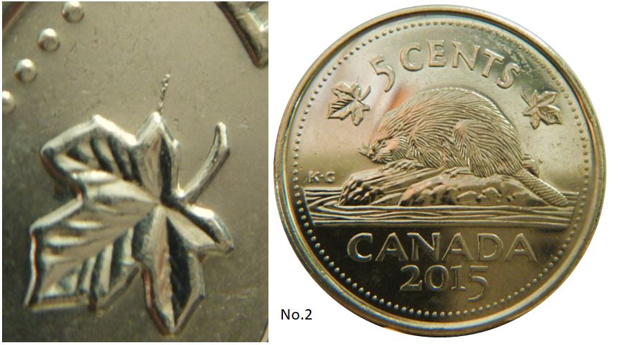 5 Cents 2015-Coin fendillé feuille gauche-No.2,.JPG