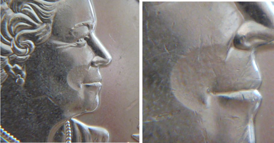 5 Cents 2014-Éclat de coin sous 4+Frappe a traver visage effigie-2.JPG