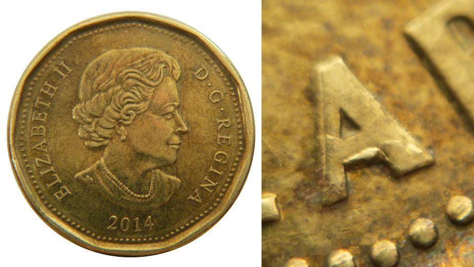1 Dollar 2014-Éclat coin sous A de dollAr-No.1,.JPG