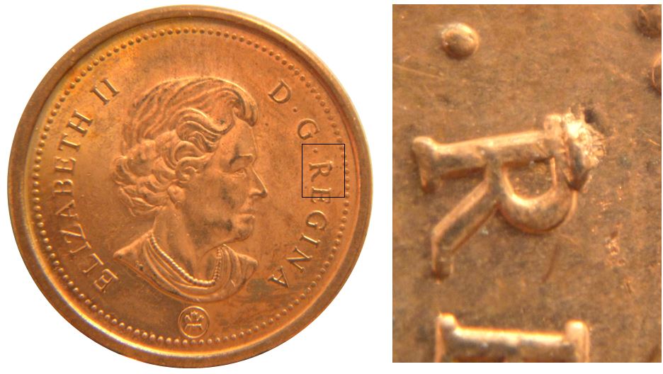 1 Cent 2008-Éclat coin sur R de Regina-2.JPG