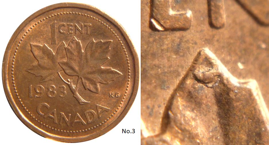 1 Cent 1983-Éclat coin sur la feuille droite-No.3,.JPG