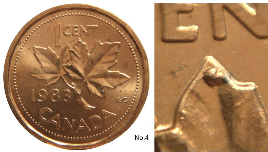 1 Cent 1983-Éclat coin sur la feuille droite-No.4,.JPG