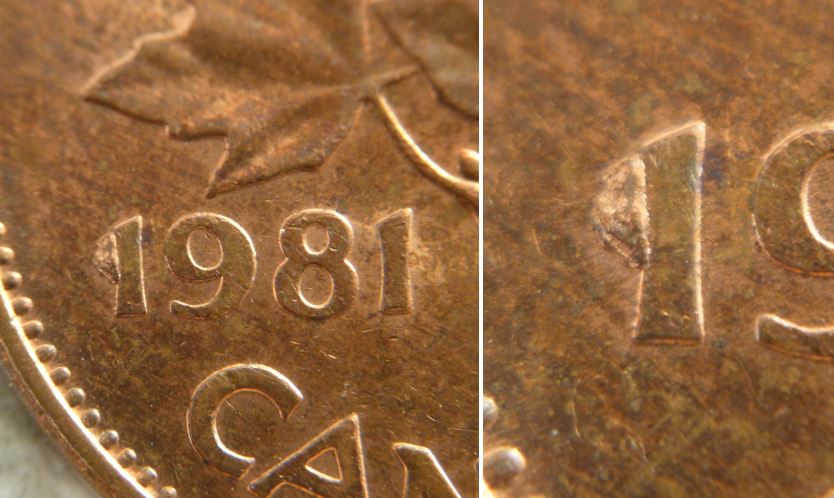 1 Cent 1981-Éclat coin sur premier 1 de 1981-No.1.JPG