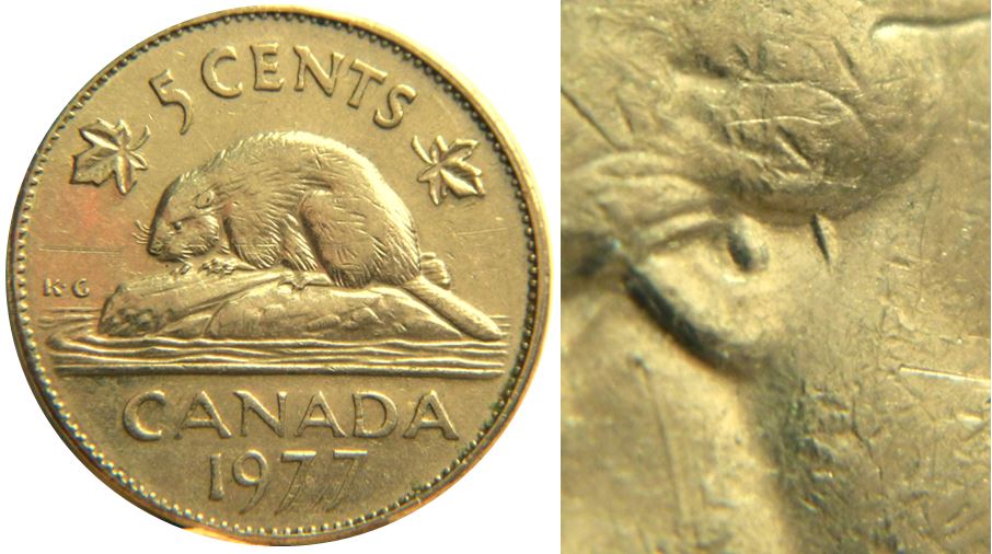 5 Cents 1977-Dommage du coin devant l'oreil-1.JPG