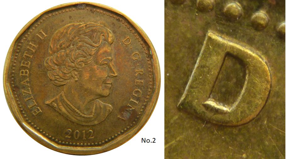 1 Dollar 2012-Éclat  coin dans le D de canaDa-No.2,.JPG
