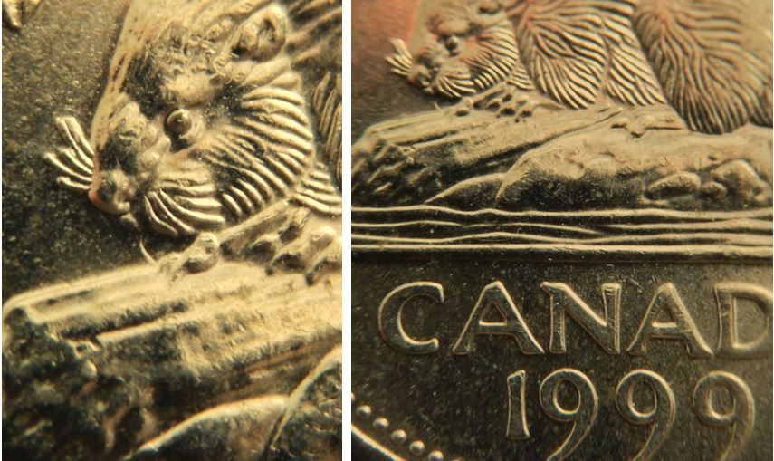 5 Cents 1999-Coin entrechoqué à la bouche du castor-2.JPG