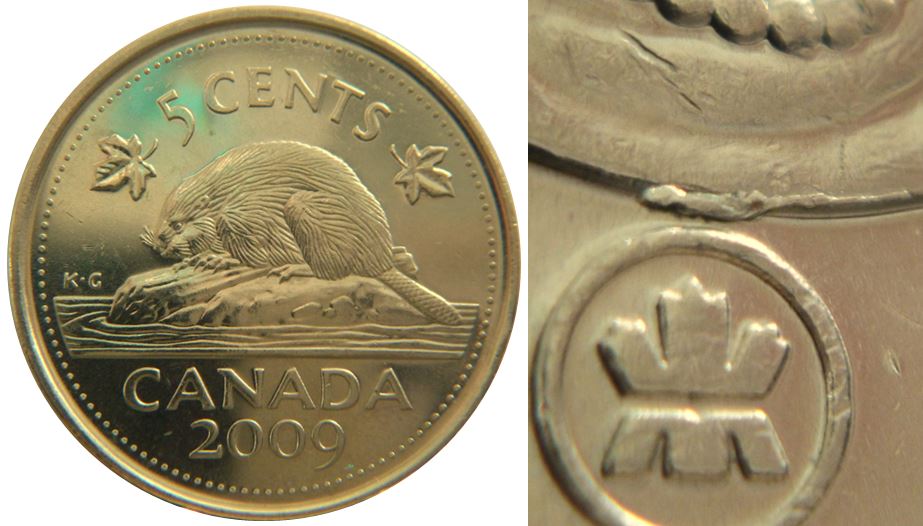 5 Cents 2009-Éclat coin à la base de effigie-2,.JPG