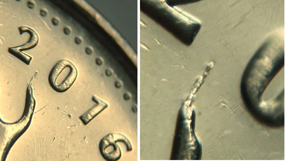 25 Cents 2016-Coin Fendillé au bout du bois sous date-1.JPG