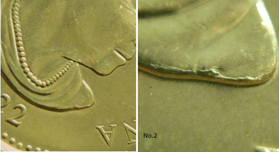 1 Dollar 2022-Éclat coin à la base coin fendillé de chaque coté de l'éclat-No.2,.JPG